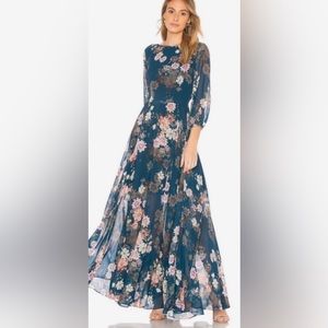 Yumi Kim Woodstock Floral Flowy Long Sleeve Maxi Dress Emerald Green